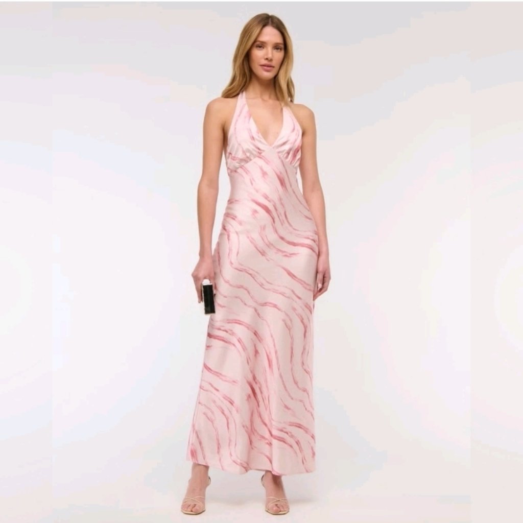 Abercrombie & Fitch Julia Pink Halter Maxi Slip Dress Size Lg Pet